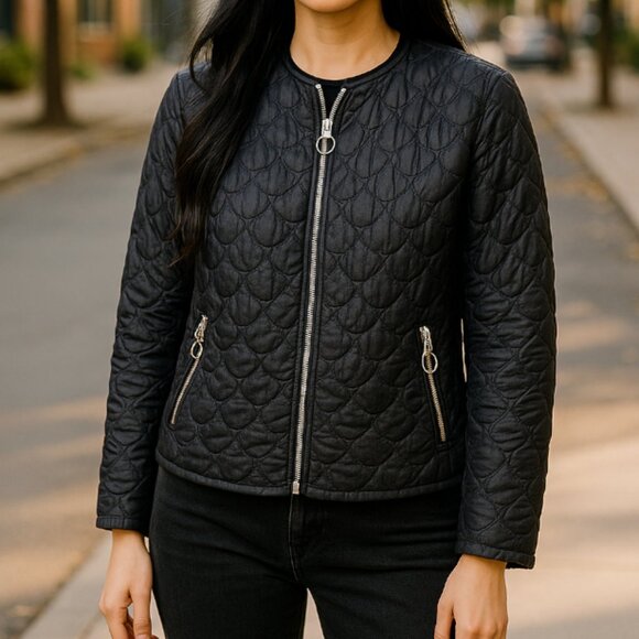 Ann Taylor Quilted Lightweight Jacket Women's Size Petite Small Navy Blue Zipper - Picture 1 of 6
